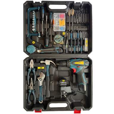 پیچ گوشتی چکشی شارژی 128 ولت جاب مدل JB-128 NetliX مجموعه 205 عددی