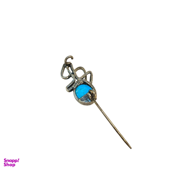 گل سینه نقره 925 عیار زنانه طرح بیضی آبی کد 45013 GLSN