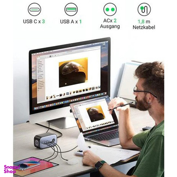 شارژر رومیزی 100 وات و چندراهی برق یوگرین مدل DigiNest Pro