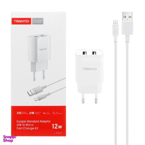 شارژر دیواری 12 وات فست ترانیو مدل V16 به همراه کابل MicroUSB