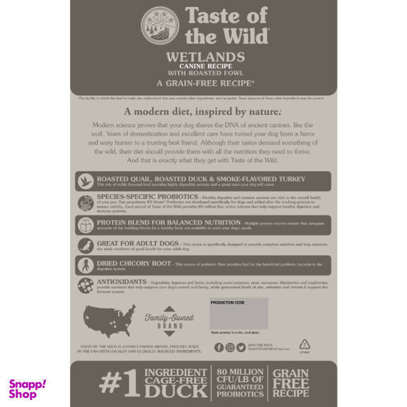 غذای خشک سگ تیست آف وایلد مدل Wetlands طعم اردک وحشی کد 21281 وزن 2 کیلوگرم