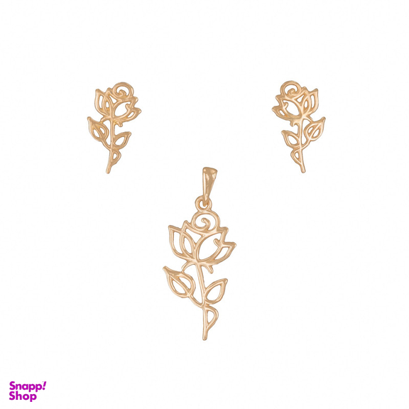 نیم ست طلا 18 عیار زنانه طلاجات مدل ست گل رز کد 1013