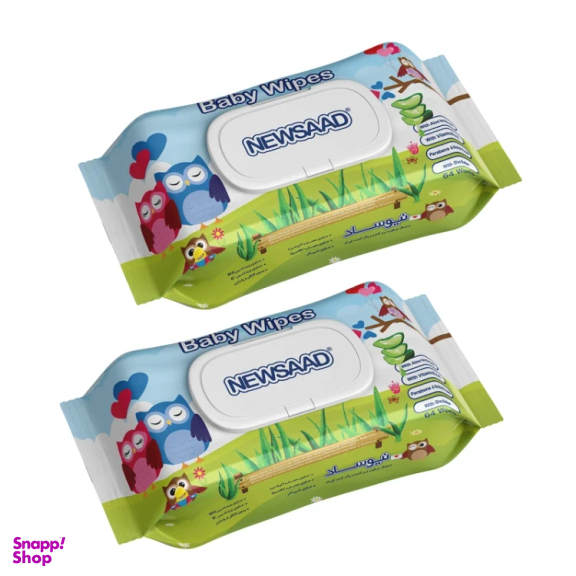 دستمال مرطوب کودک نیوساد مدل Happu Owl مجموعه دو بسته 64 عددی