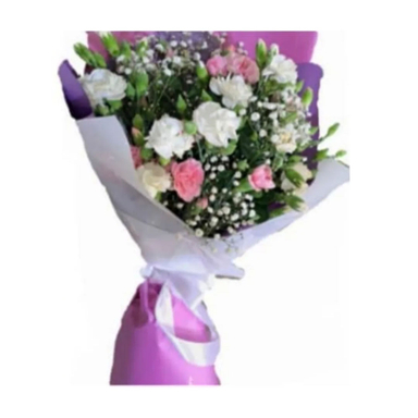 دسته گل طبیعی میخک و ژیپسیفولیا کد 01