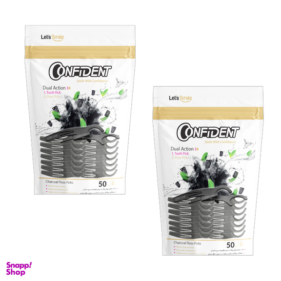 نخ دندان کانفیدنت مدل ذغالی کمانی مجموعه 2 بسته 50 عددی