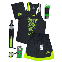 ست لباس و تجهیزات ورزشی مردانه کد 1622 مجموعه 6 عددی رنگ مشکی سبز