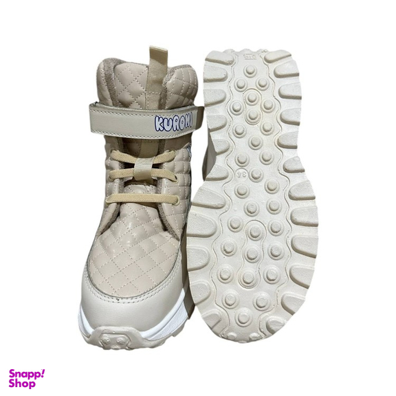 بوت دخترانه مدل کاپشنی طرح کرومی رنگ کرم