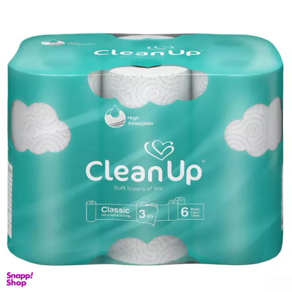 دستمال حوله کاغذی کلین آپ مدل ابر بسته 6 عددی