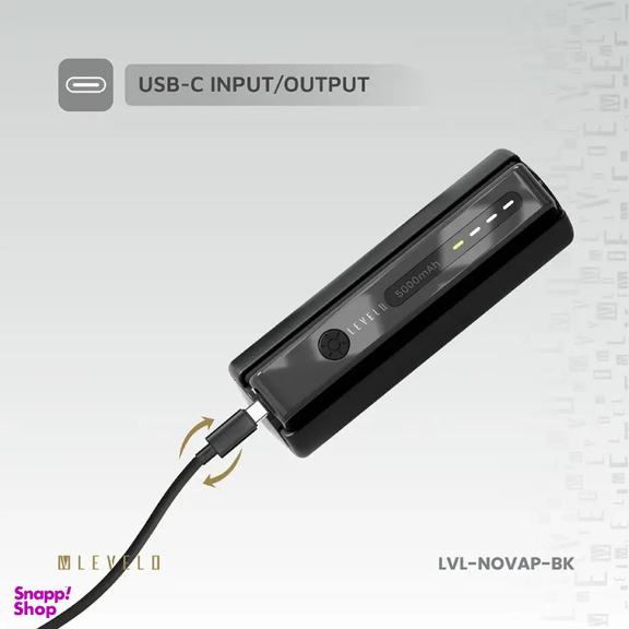 پاوربانک و چراغ قوه لولو مدل LVL-NOVAP-BK ظرفیت 5000 میلی آمپر ساعت