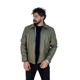 کاپشن چرم مردانه مدل کلاسیک رنگ سبز