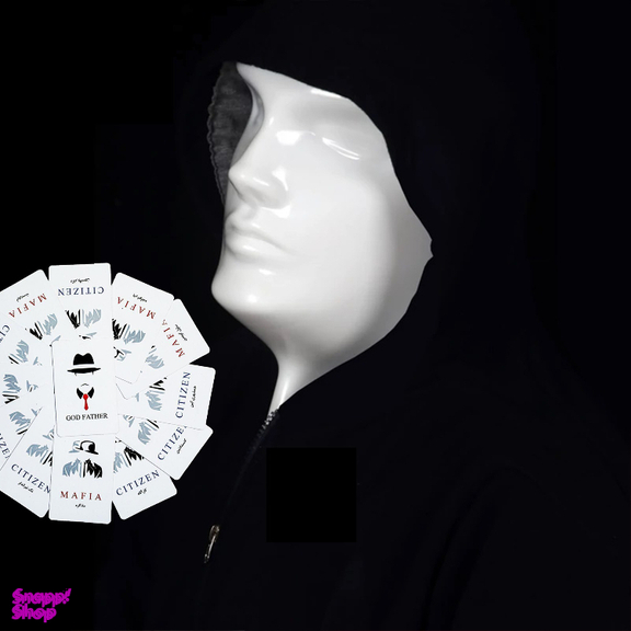 ماسک ایفای نقش مافیا مدل اشرافی بسته 12 عددی رنگ مشکی به همراه 30 کارت بازی