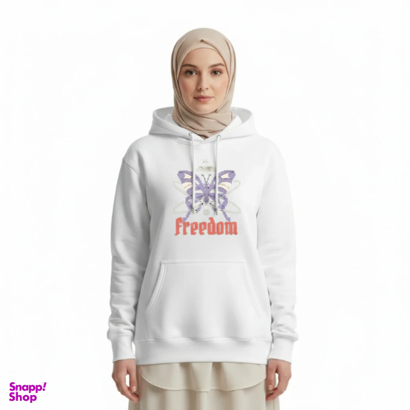 هودی زنانه طرح پروانه آزاد کد 9753 رنگ سفید