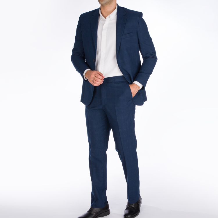 ست کت و شلوار آیکت طرح چهارخانه فاستونی کد 10 رنگ سرمه ای