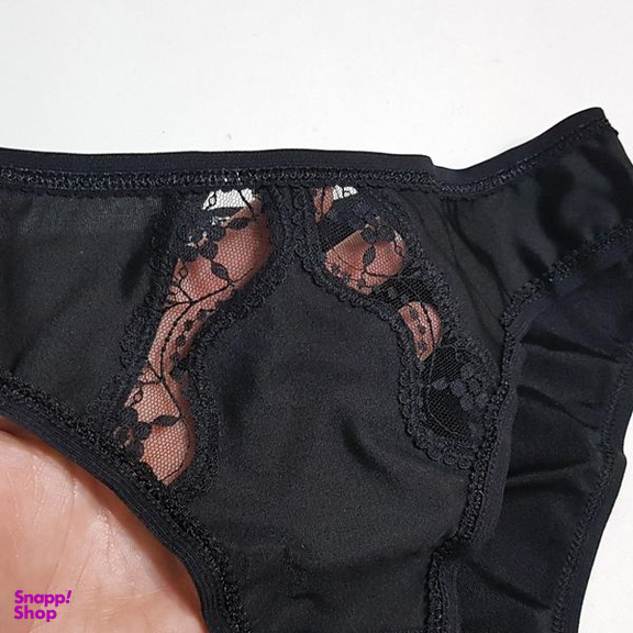 شورت زنانه لین مدل اسلیپ گیپور گلدار کد 4681-602 رنگ مشکی