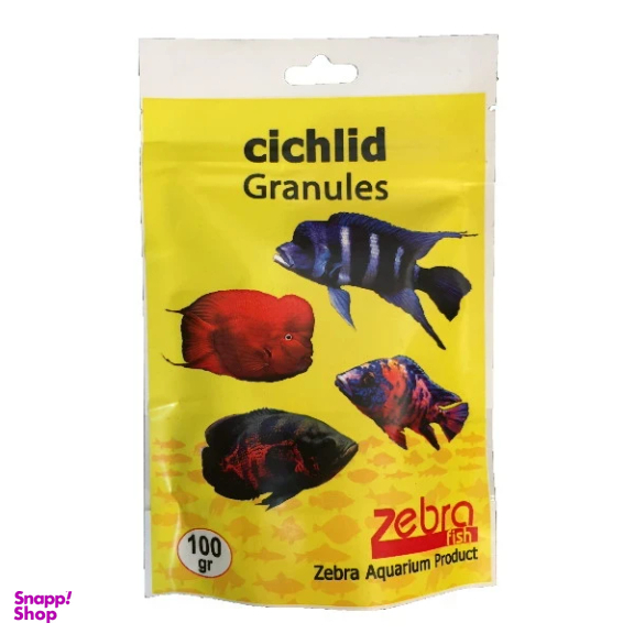 غذا خشک ماهی زبرا مدل chichlid granules کد زبرا وزن 100 گرم