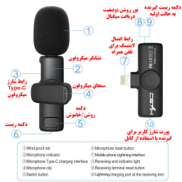 میکروفن یقه ای اچ اکس اس جی مدل F18 با درگاه اتصال USB Type-C