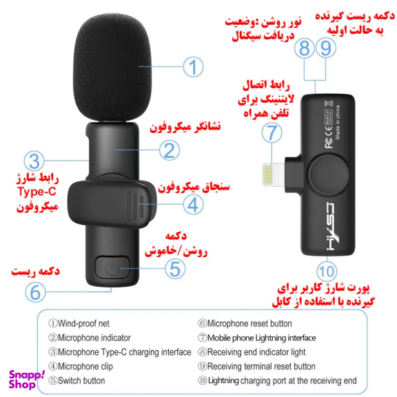 میکروفن یقه ای اچ اکس اس جی مدل F18 با درگاه اتصال USB Type-C
