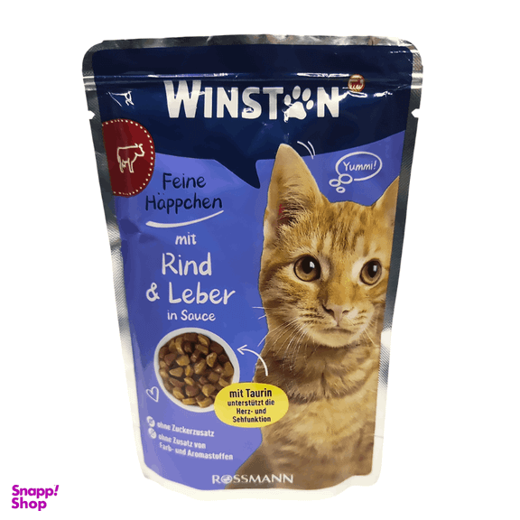 پوچ گربه وینستون با طعم گوشت گاو و جگر وزن 100 گرم