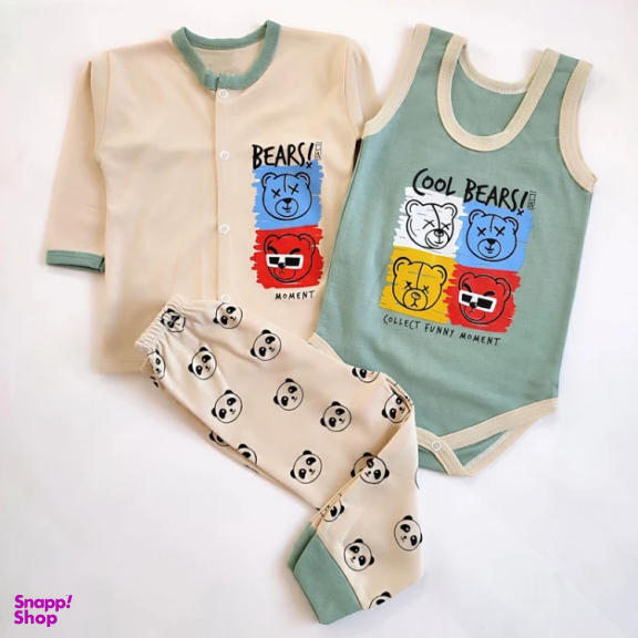 ست 3 تکه لباس نوزادی مدل خرس کد 4047