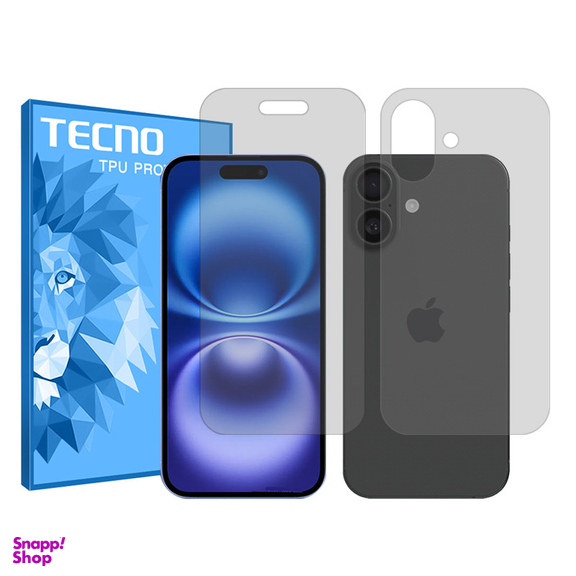 محافظ صفحه نمایش شفاف تکنو مدل Resistant مناسب گوشی موبایل اپل iPhone 16 به همراه محافظ پشت گوشی