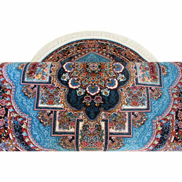 فرش ماشینی مدل بیضی طرح ناردون رنگ آبی