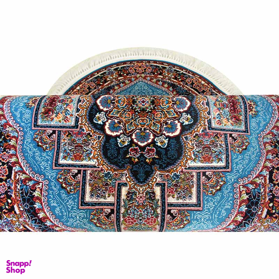 فرش ماشینی مدل بیضی طرح ناردون رنگ آبی