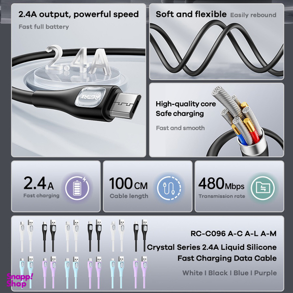 کابل تبدیل USB به Type-C ریمکس مدل Fast Charge Crystal طول 1 متر