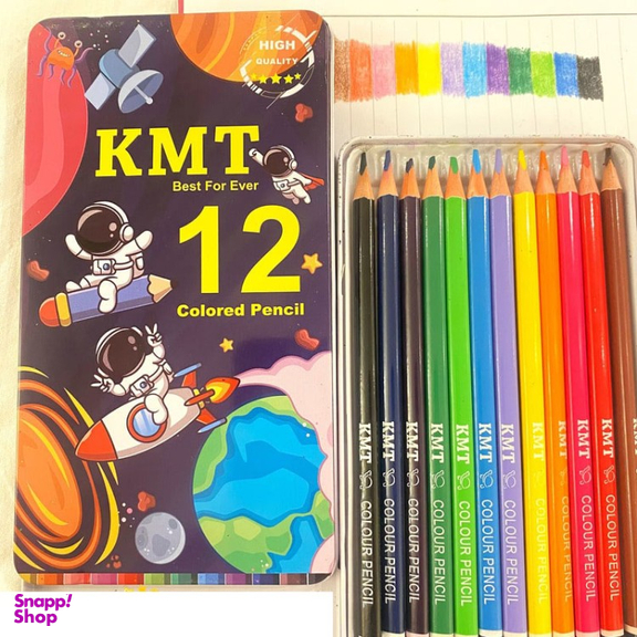 مداد رنگی KMT جعبه فلزی کد 01 بسته 12 عددی