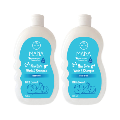 شامپو کودک و نوزاد مانا مدل سر و بدن حجم 750 میلی لیتر بسته 2 عددی