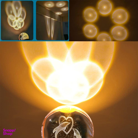 چراغ خواب طرح گوی کریستالی 3 بعدی مدل دلفین و قلب