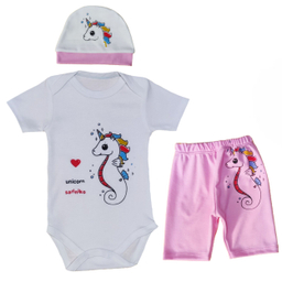 ست لباس نوزادی مدل اسب تک شاخ کد M66 مجموعه 3 عددی