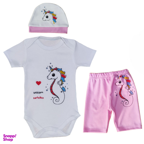 ست لباس نوزادی مدل اسب تک شاخ کد M66 مجموعه 3 عددی