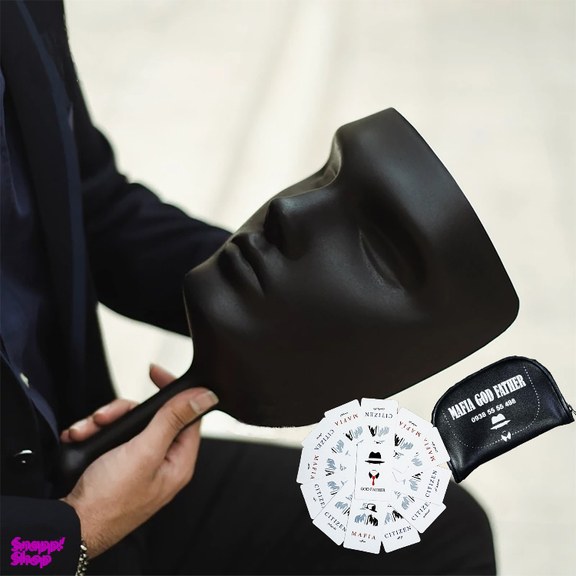 ماسک ایفای نقش مافیا مدل اشرافی بسته 12 عددی رنگ مشکی به همراه 30 کارت بازی