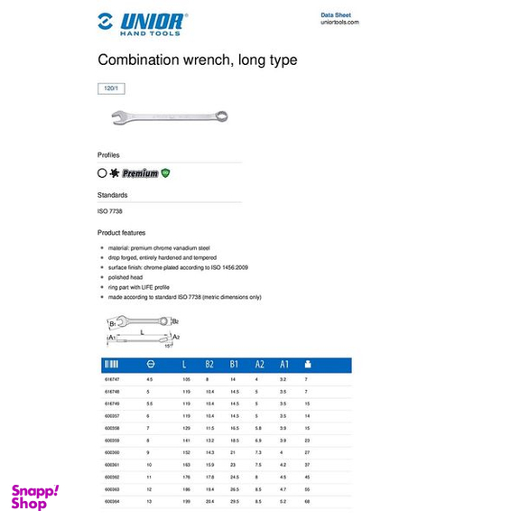 آچار یکسر تخت و یکسر رینگی یونیور مدل 120 سایز 13 میلی متر