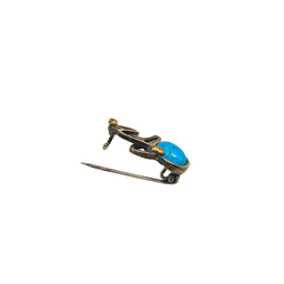 گل سینه نقره 925 عیار زنانه طرح بیضی آبی کد 45013 GLSN