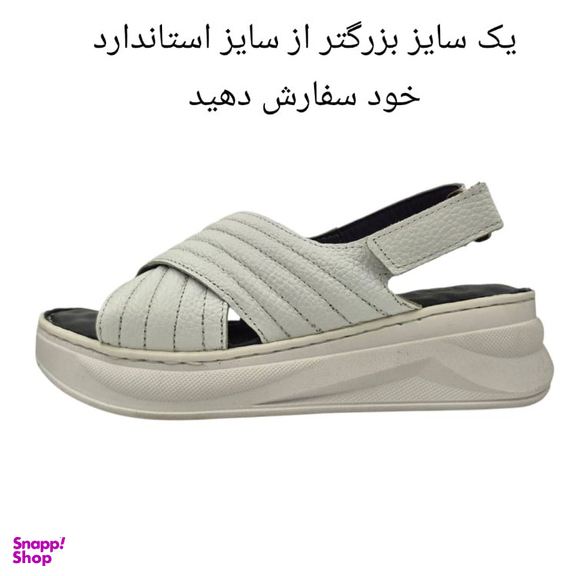 صندل طبی زنانه چرم ریباری مدل R70 رنگ سفید