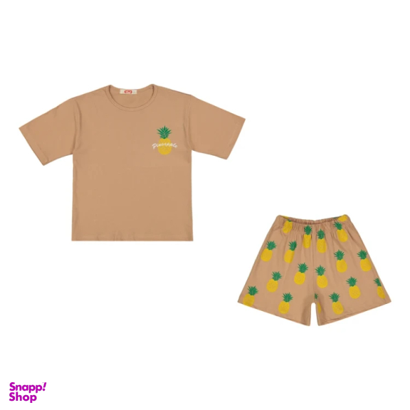 ست تیشرت و شلوارک دخترانه مادر مدل پینا کد AM-MA-Pina رنگ نسکافه ای