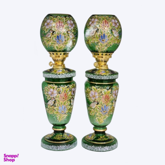 چراغ نفتی مدل نقاشی گل و بلبل ست 2 عددی