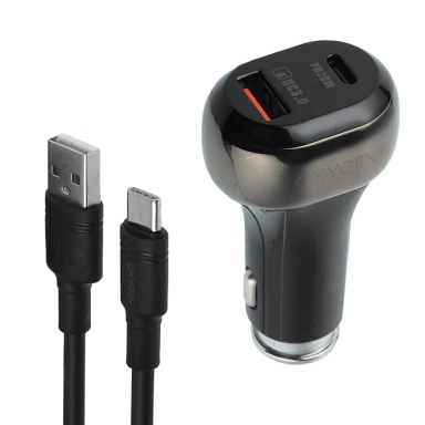 شارژر فندکی 18 وات اکسیژن مدل AC-05 به همراه کابل تبدیل USB-C