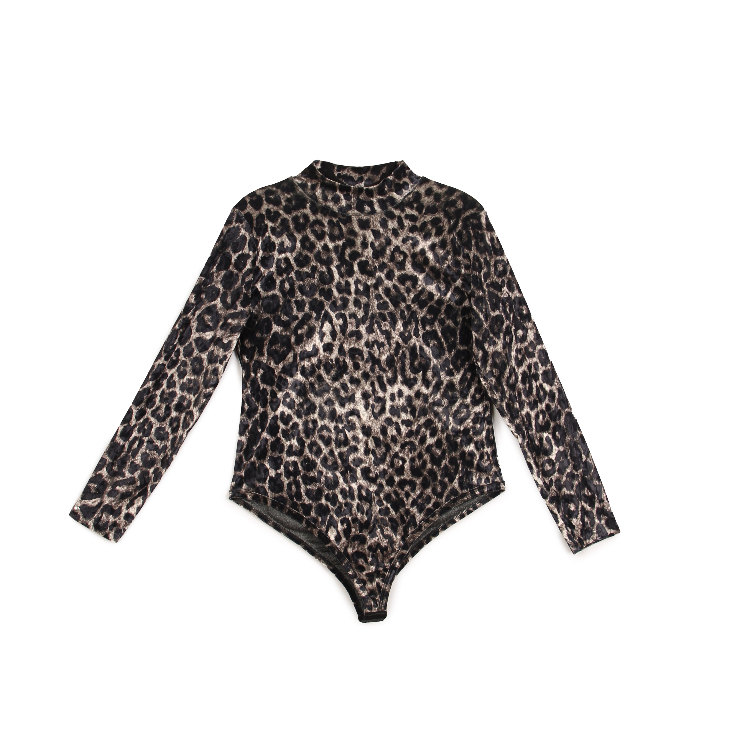 بادی آستین دار زنانه مدل کارو طرح پلنگی