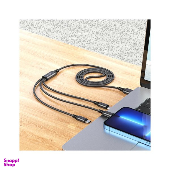 کابل تبدیل 3 کاره USB به لایتنینگ و MicroUSB و USB-C هوکو مدل X76 3IN1 طول 1 متر