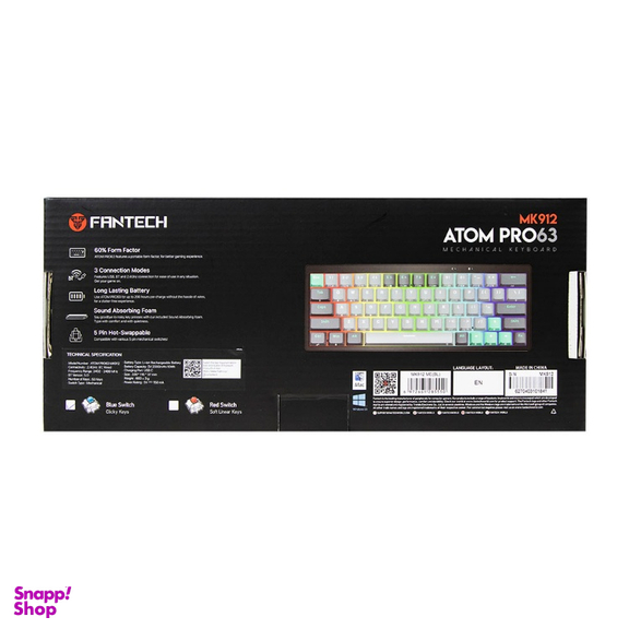 کیبورد گیمینگ فنتک کد Atom pro63 MK912 Blue Switch