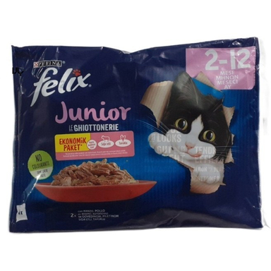 پوچ بچه گربه فلیکس طعم مرغ و بیف وزن 340 گرم بسته 4 عددی