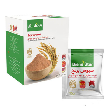 سبوس برنج قهوه ای بین استار وزن 15 گرم بسته ۲۵ عددی