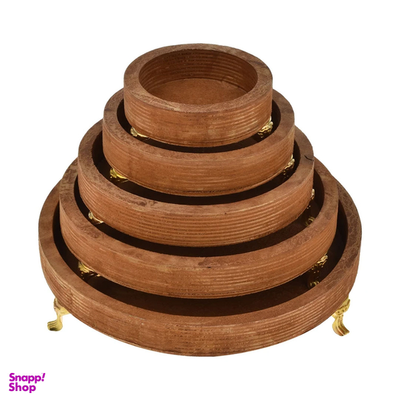 سینی چوبی مدل پایه دار طرح گرد مجموعه 5 عددی