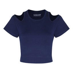 کراپ تیشرت آستین کوتاه زنانه ایزی دو مدل 3843059879 رنگ سرمه ای