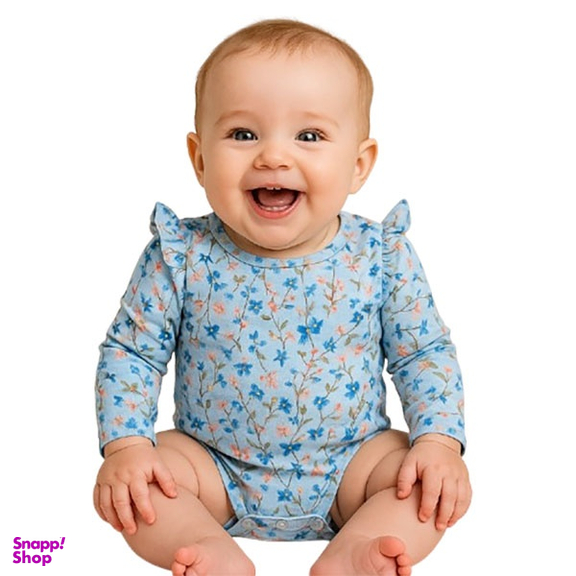 بادی دخترانه آستین بلند نیم ایت کد 10092 طرح گل رنگ آبی