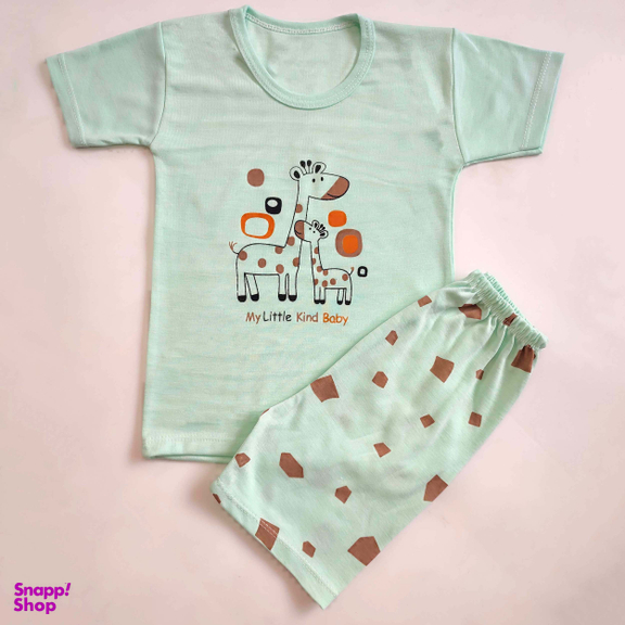 ست تیشرت و شلوارک نوزادی مدل زرافه کد 3942 رنگ سبز