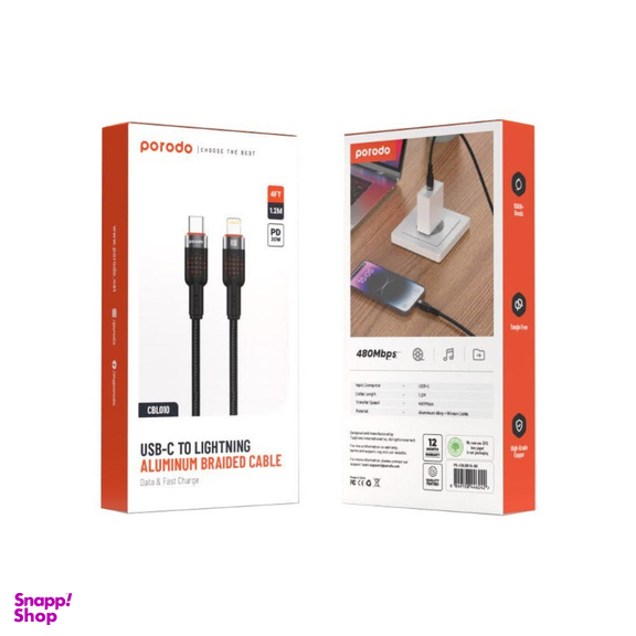 کابل دیتا Lightning به Type-C پرودو مدل Aluminum Braided طول 1.2 متر