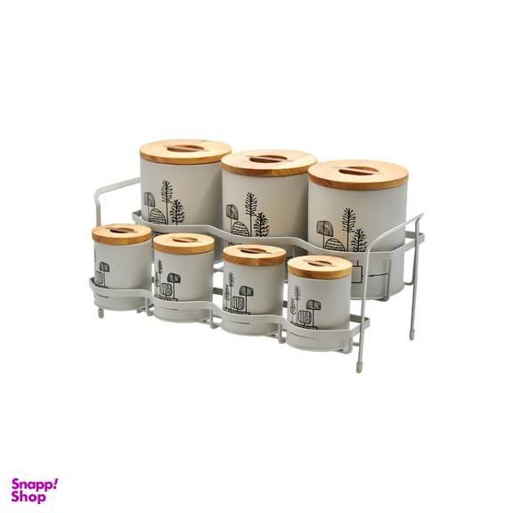 ست جای ادویه 8 پارچه بی.وی.کی مدل درب چوب Ss کد 863616